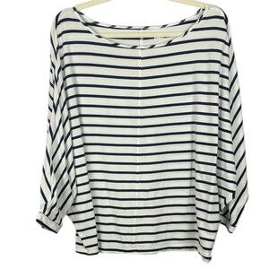 Lands' End Mariner Jersey Cotton Modal Blend Navy White Striped Bloatneck Top